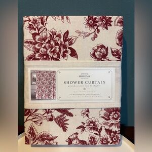 NWT Envogue Christmas Holiday Shower Curtain - Dark Red Cardinal Floral Toile